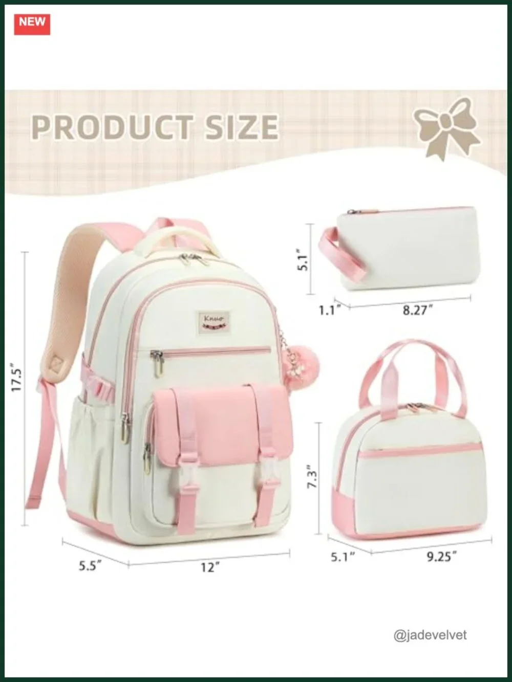 3-Piece Laptop Backpack Set with Lunch Bag and Pencil Pouch, Large Capacity,